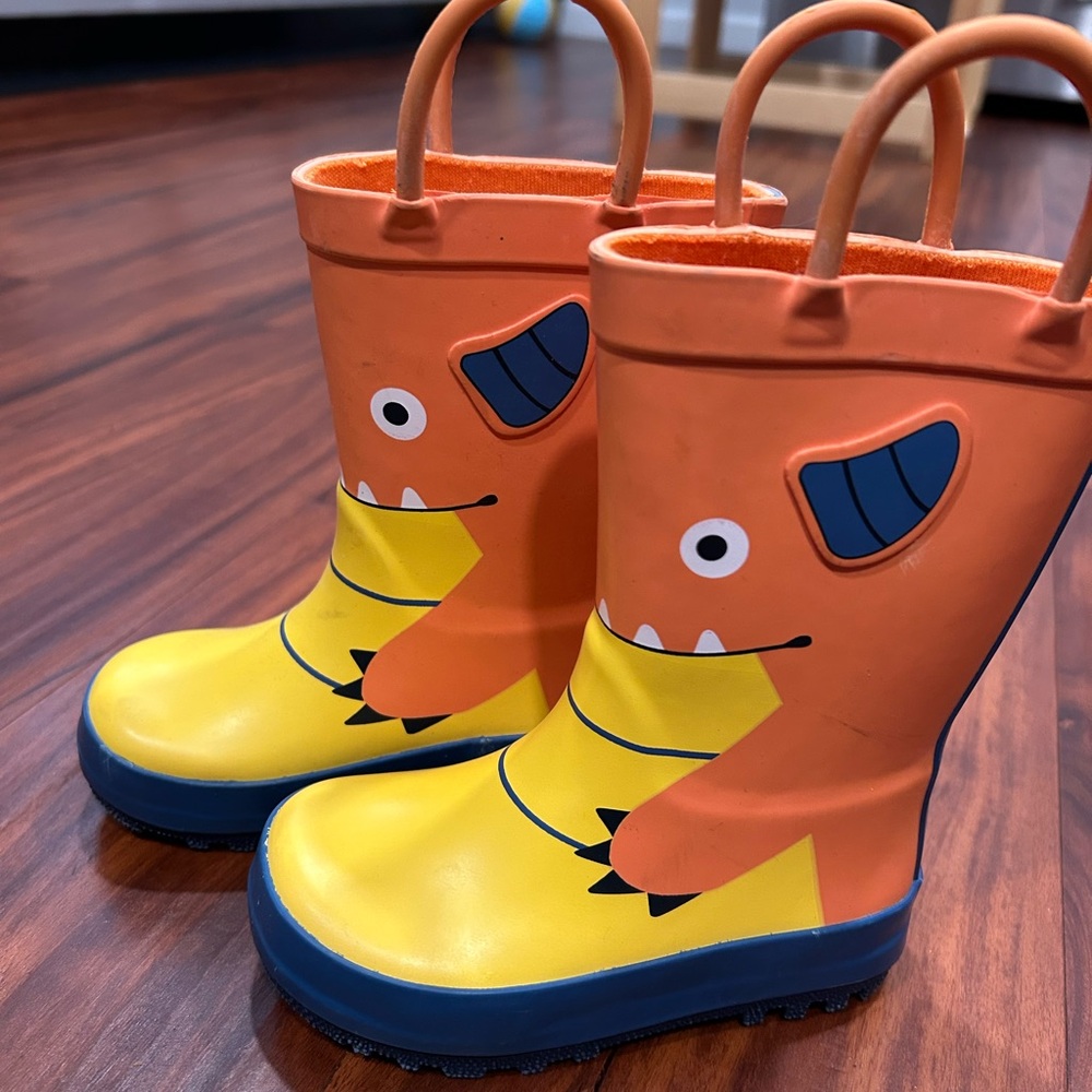 Cat & Jack Kids Monster Rain Boots - Orange and Yellow